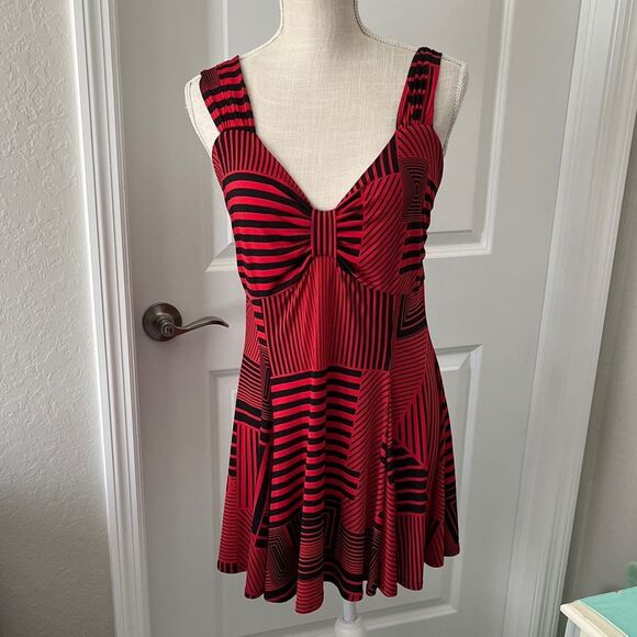 Pretty Woman Red and Black Geo Stretch Dress NWT VTG Made in USA SZ M - Picture 1 of 9